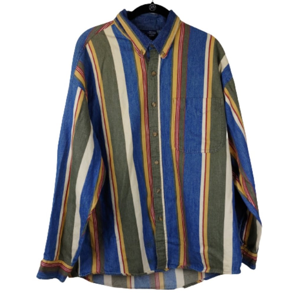 Bon Homme Vintage 90s Striped Long Sleeve Men's Button Down Shirt Size Large
